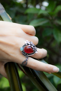Summer Bloom – Red Onyx & Opal Ring, AR-7678