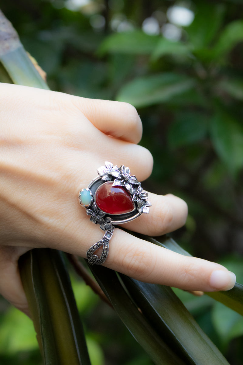 Summer Bloom – Red Onyx & Opal Ring, AR-7678