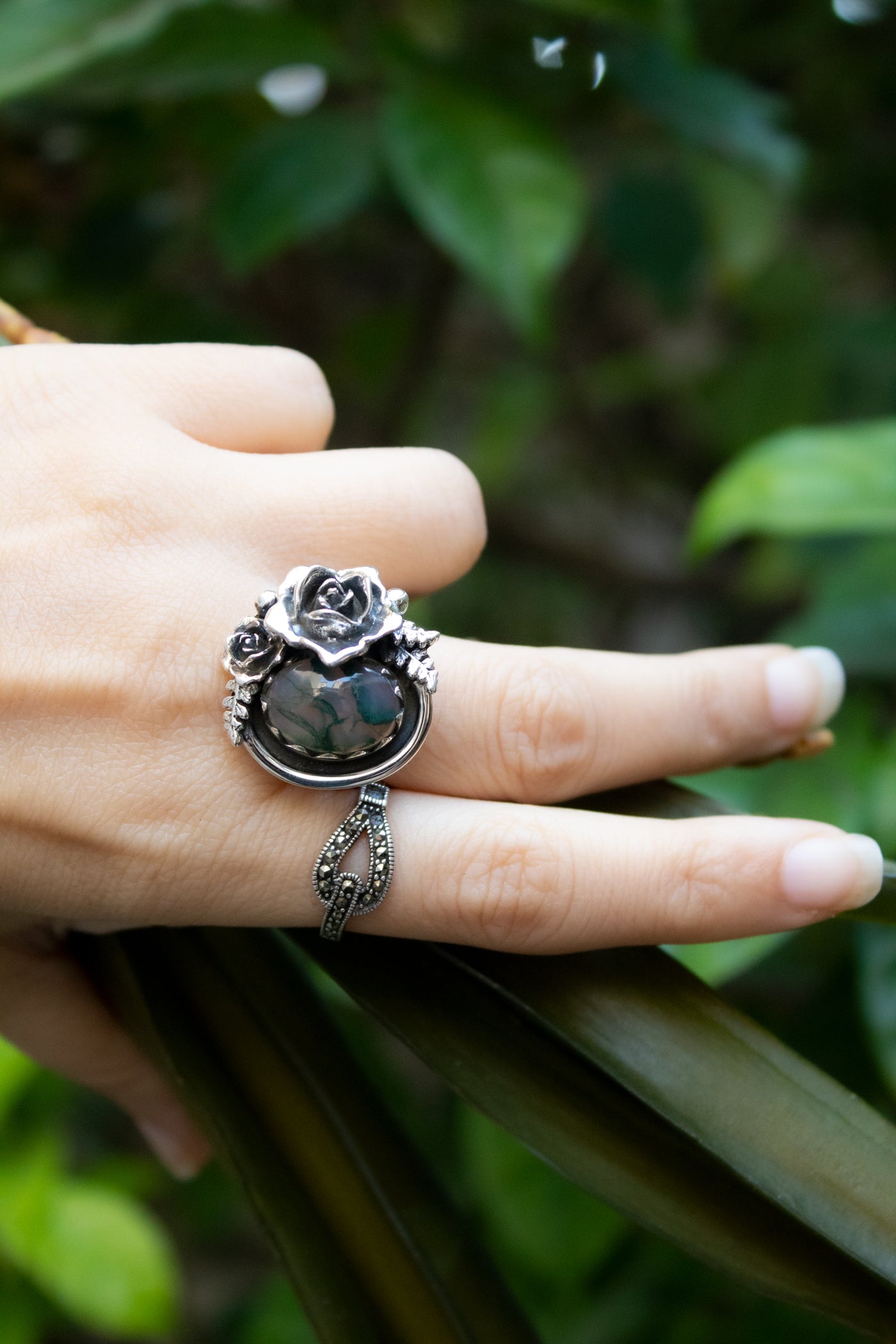 Overgrown Garden Rose – Moss Agate Ring, AR-7681