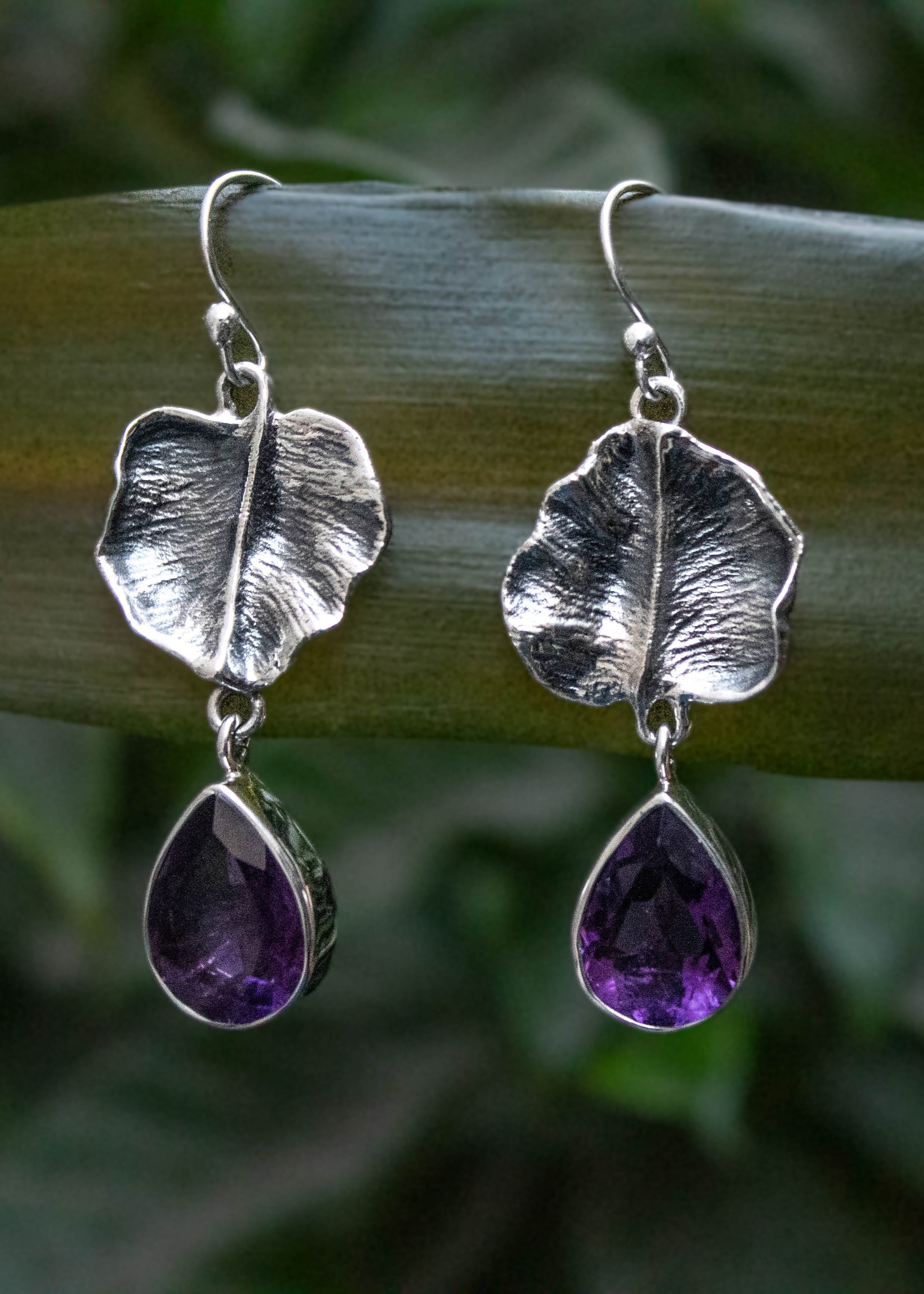 Amethyst Leaf Earrings, AE- 7223