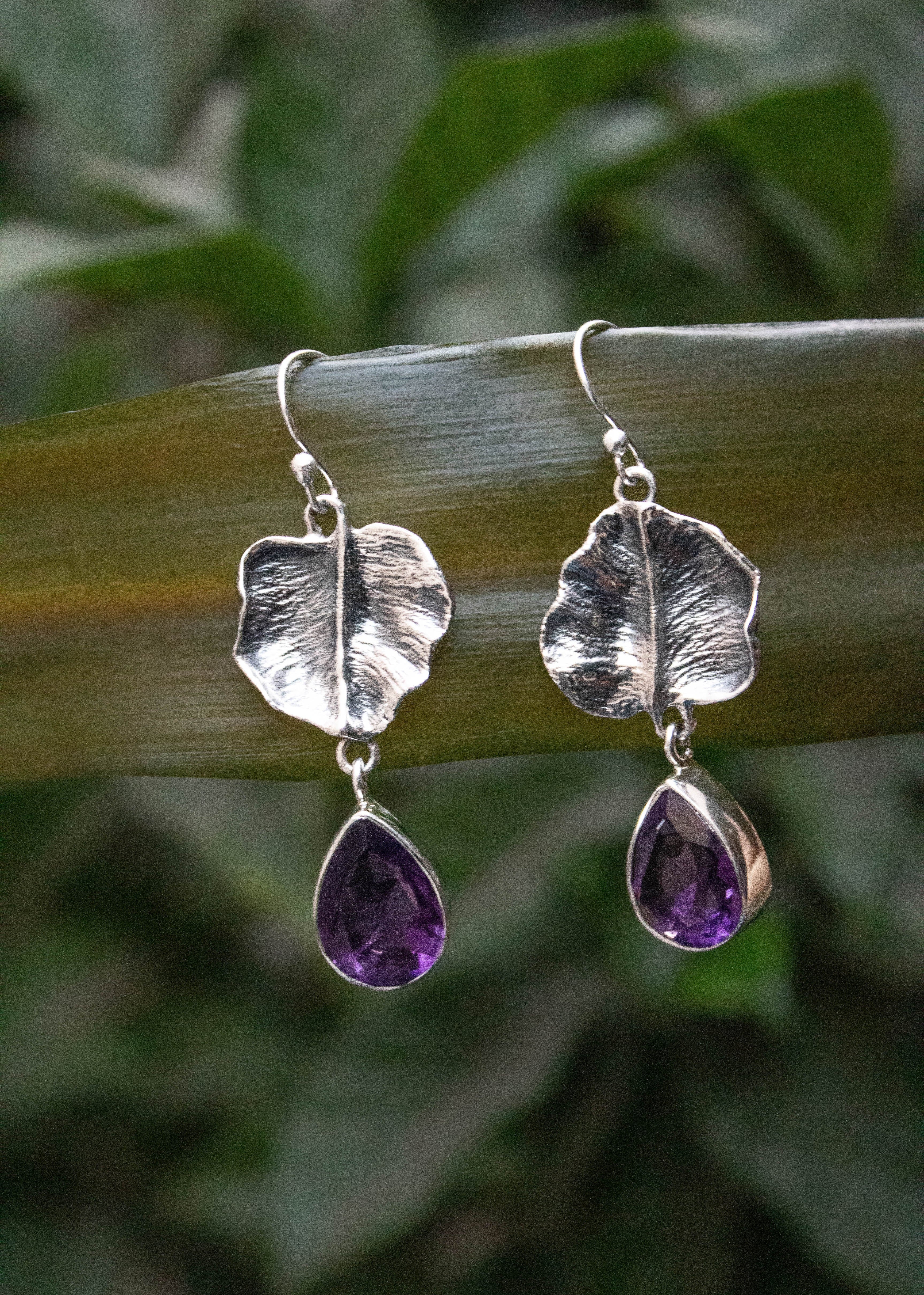 Amethyst Leaf Earrings, AE- 7223