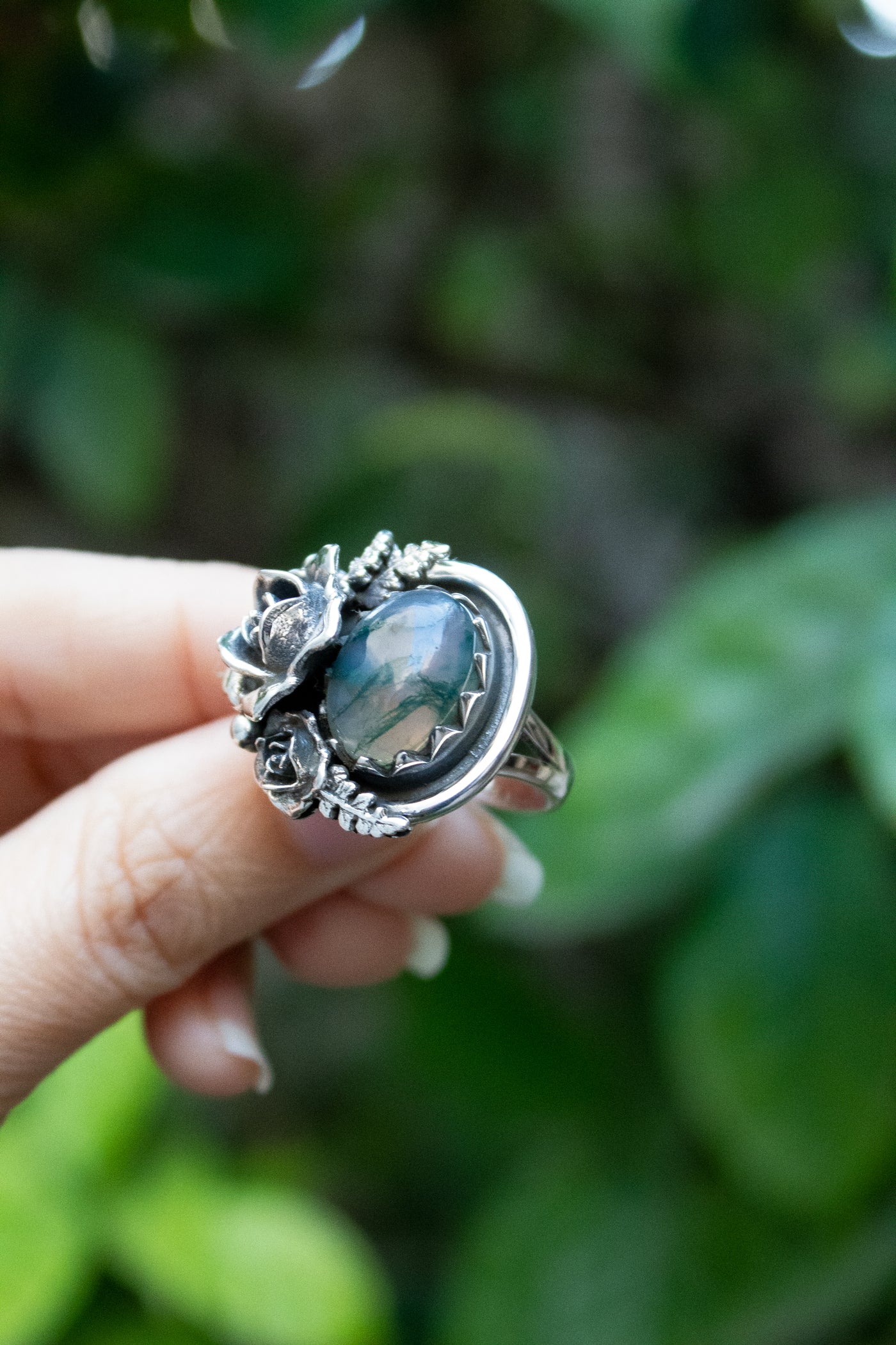 Overgrown Garden Rose – Moss Agate Ring, AR-7681