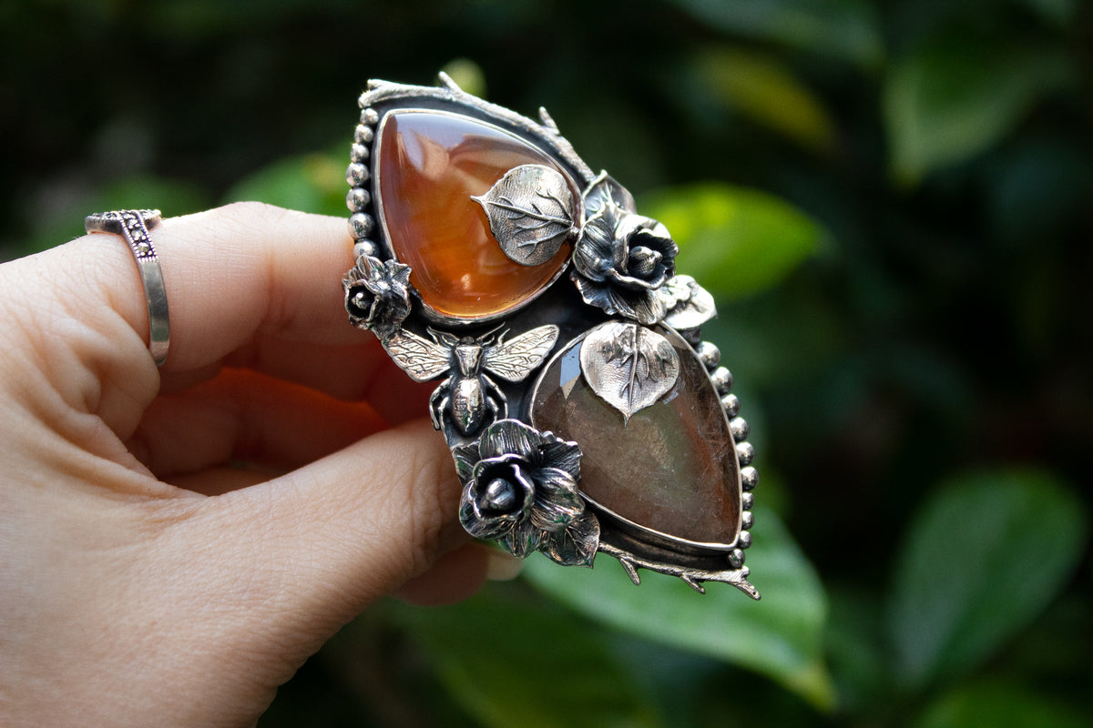 Red Onyx & Rutilated Quartz Ring, AR-7216