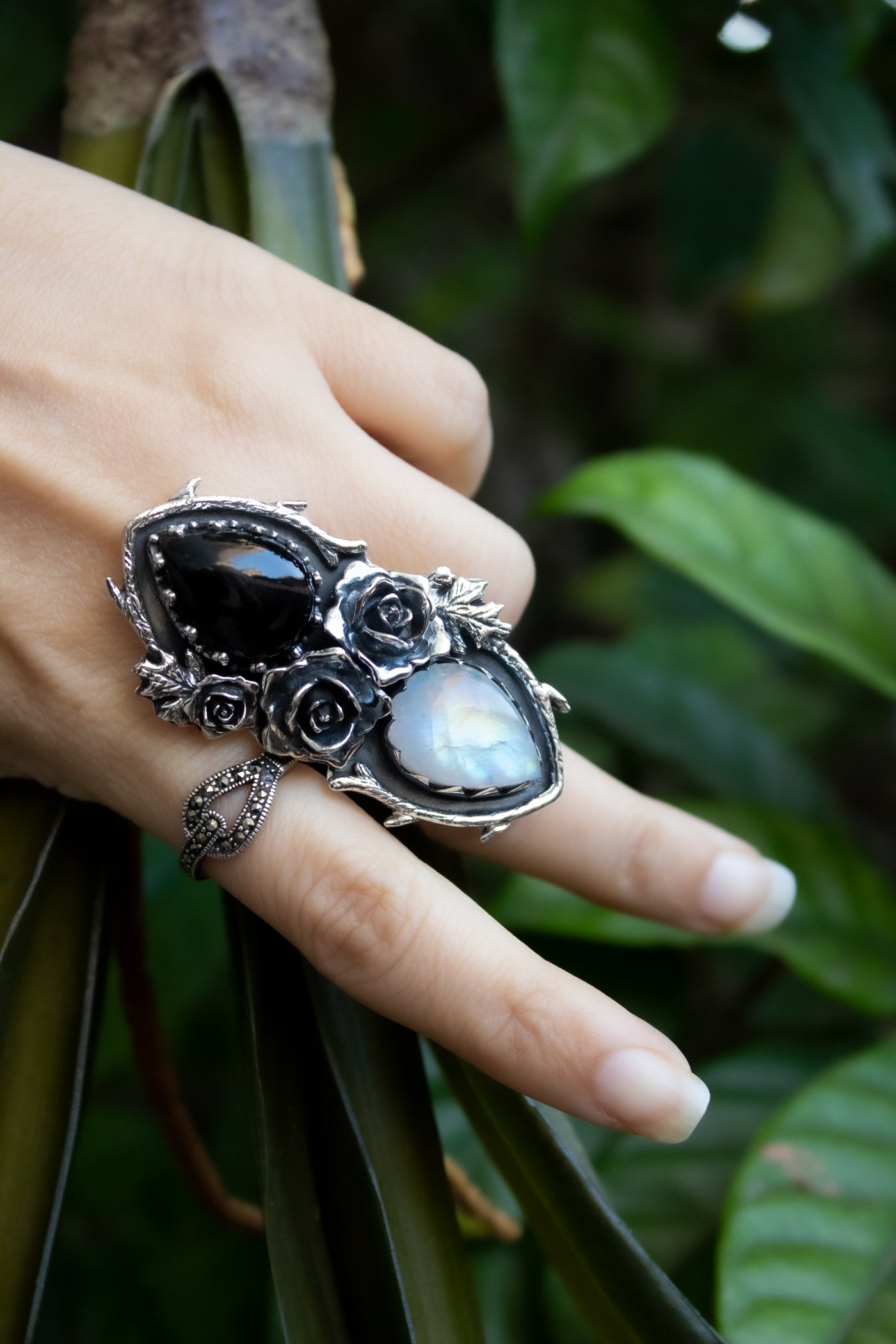 Eclipse Balance – Moonstone & Onyx Ring, AR-7719