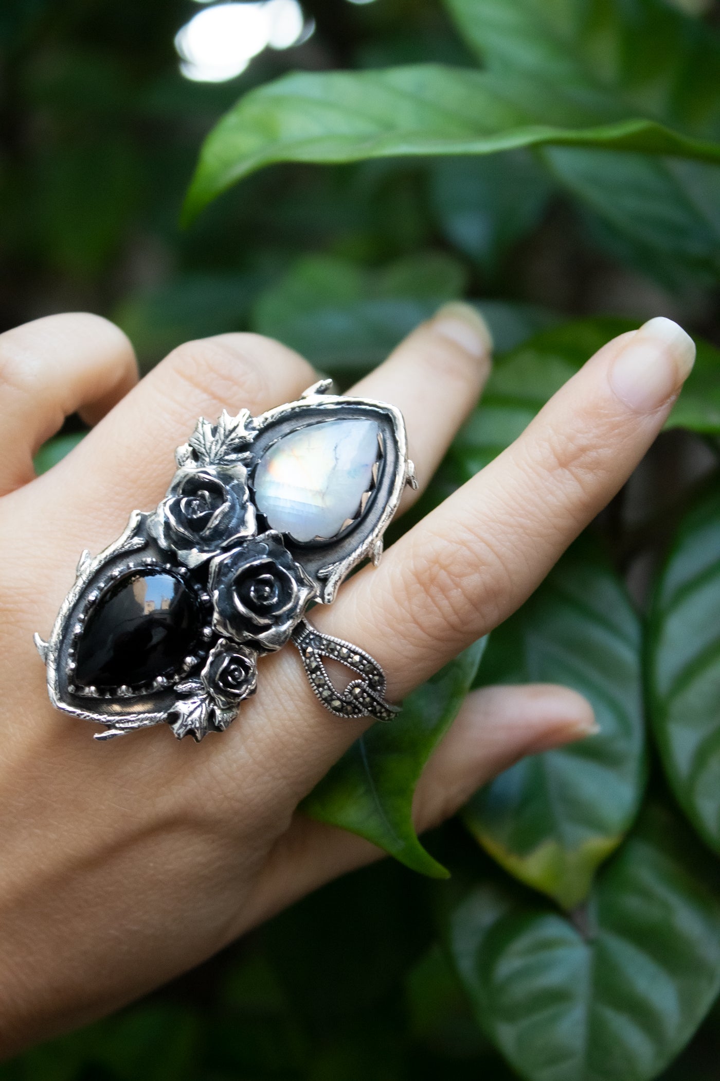 Eclipse Balance – Moonstone & Onyx Ring, AR-7719