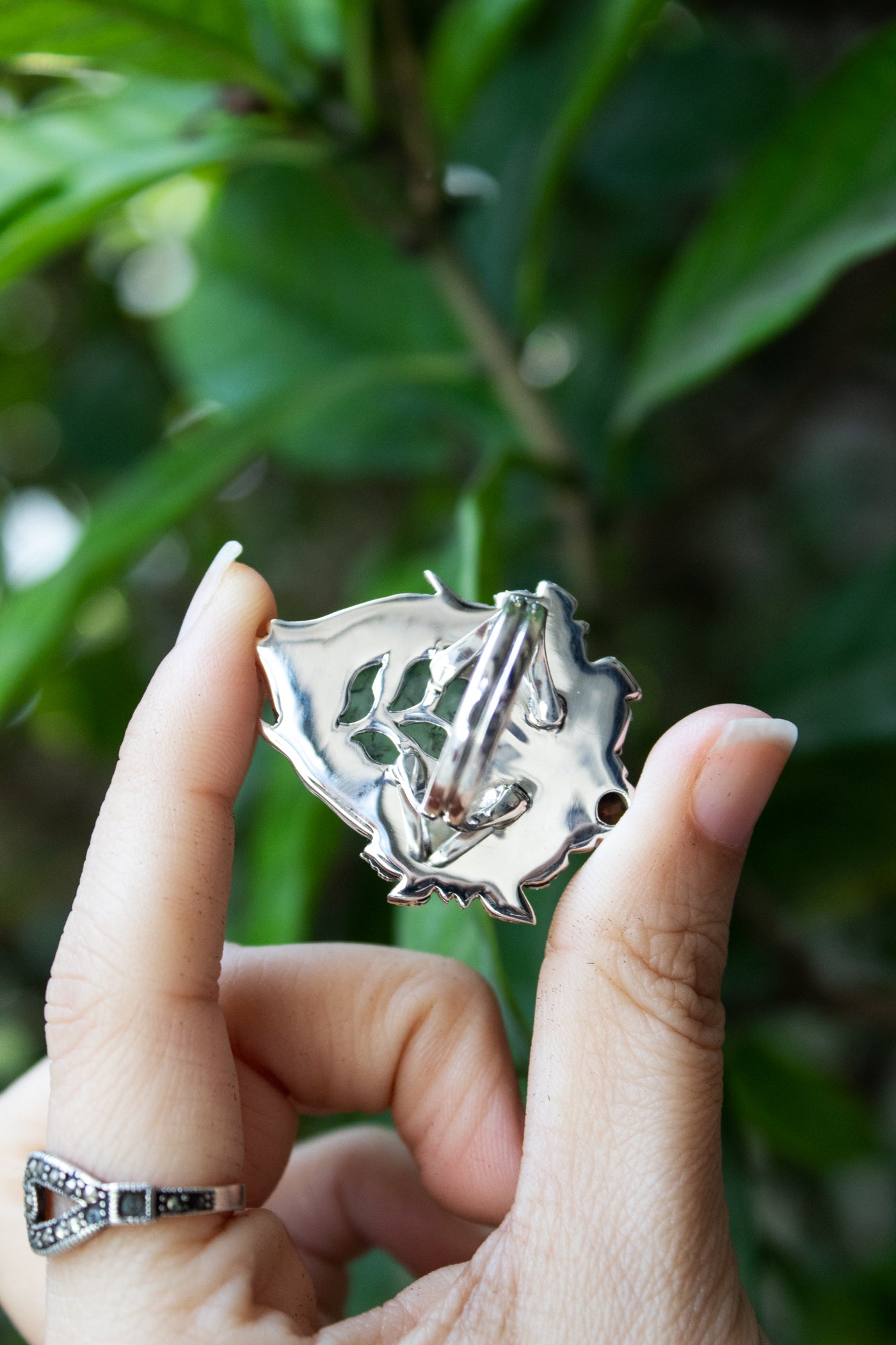 Forest Floor Guardian – Prehnite & Garnet Ring, AR-7721