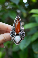 Sunlit Rose Garden – Red Onyx & Opal Ring, AR-7670