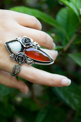 Sunlit Rose Garden – Red Onyx & Opal Ring, AR-7670