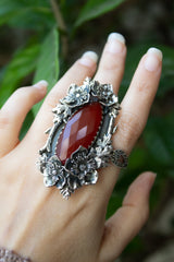 Crimson Wildflower — Red Onyx Botanical Statement Ring, AR-7738