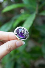 Woodland Serenity – Amethyst & Silver Leaf Ring, AR-7682