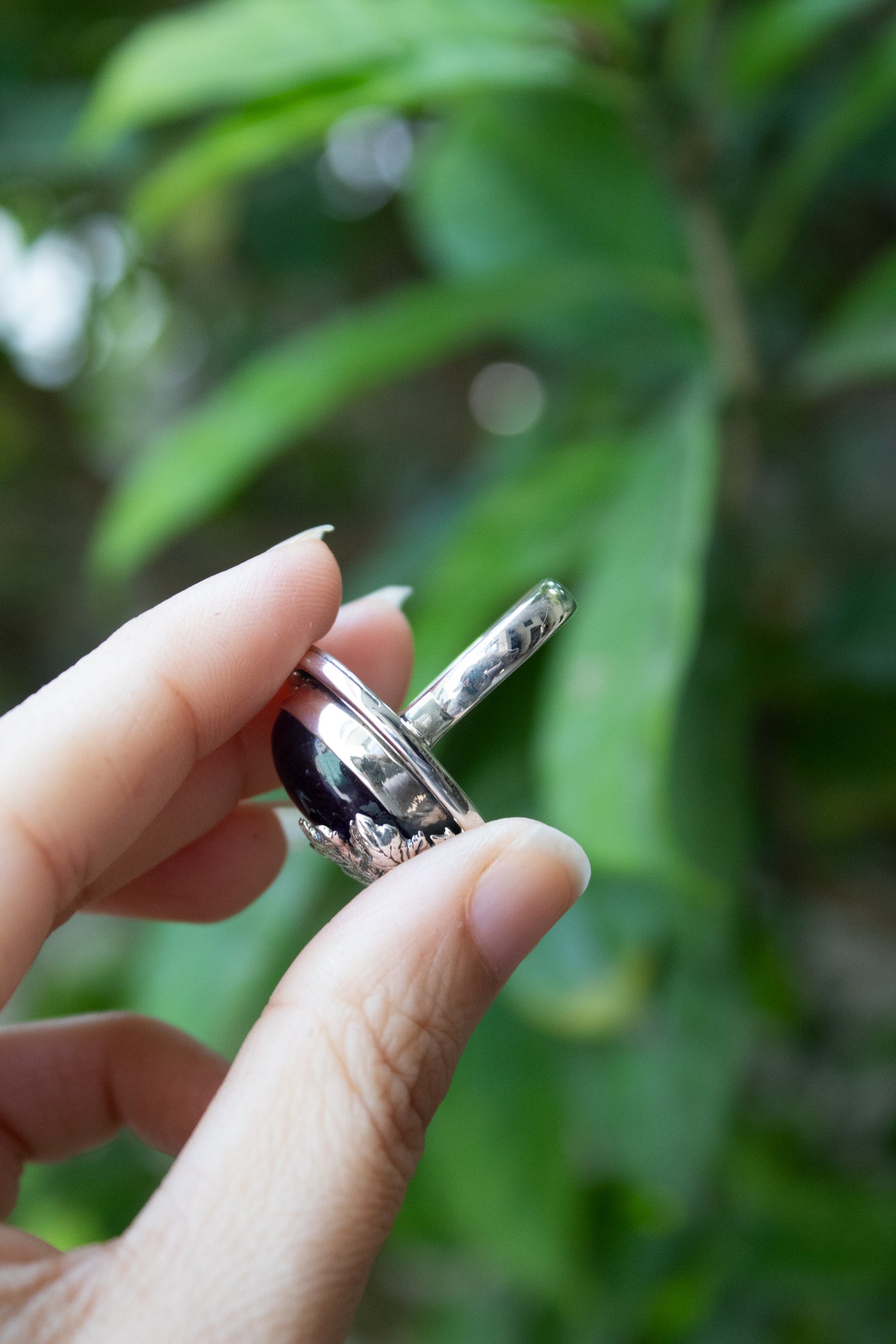 Woodland Serenity – Amethyst & Silver Leaf Ring, AR-7682