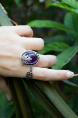 Woodland Serenity – Amethyst & Silver Leaf Ring, AR-7682