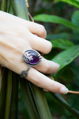 Woodland Serenity – Amethyst & Silver Leaf Ring, AR-7682