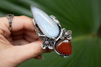 Floral Embrace: Moonstone & Red Onyx Ring, AR-7231