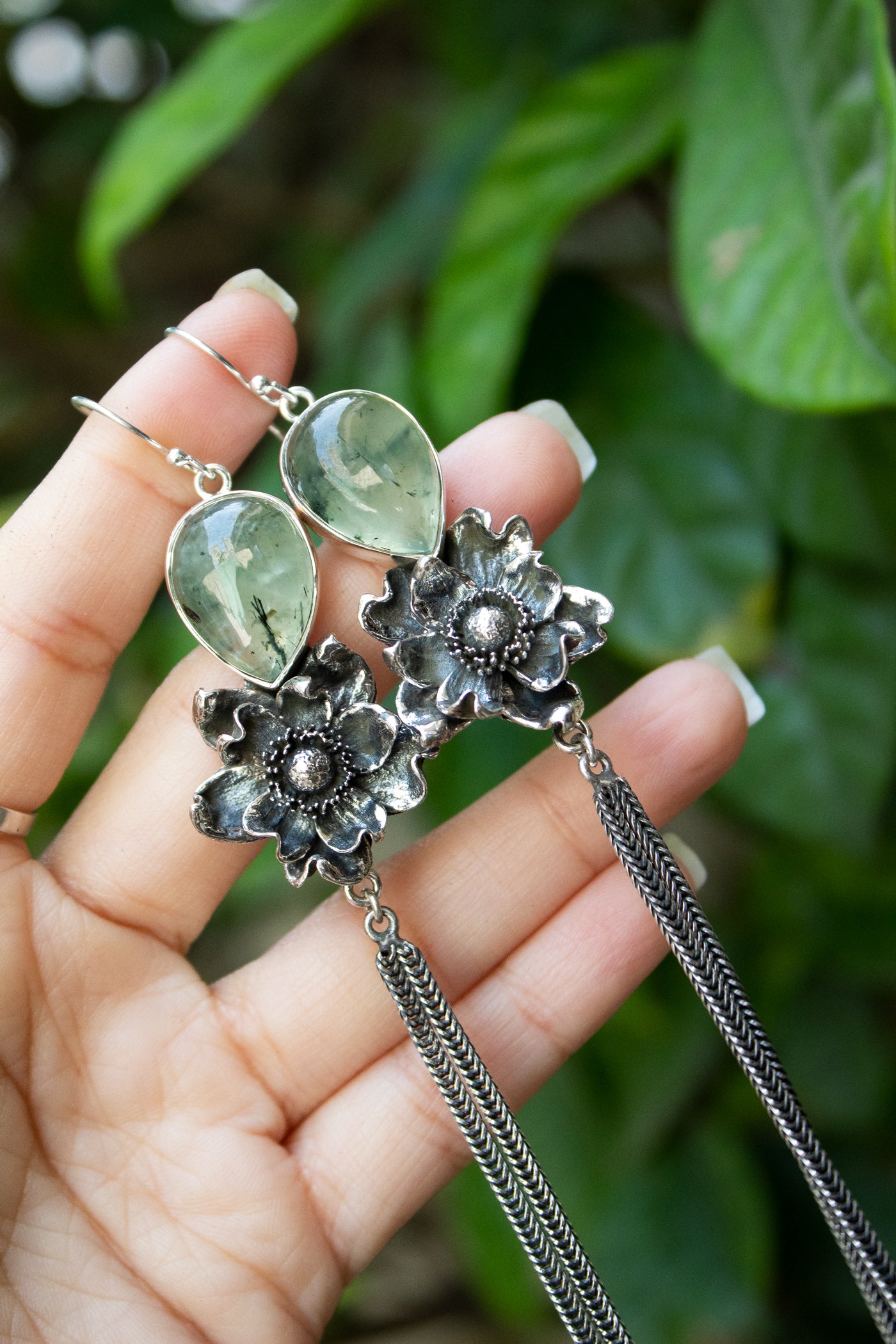 Morning Forest Blossom – Prehnite Drop Earrings, AE-7688