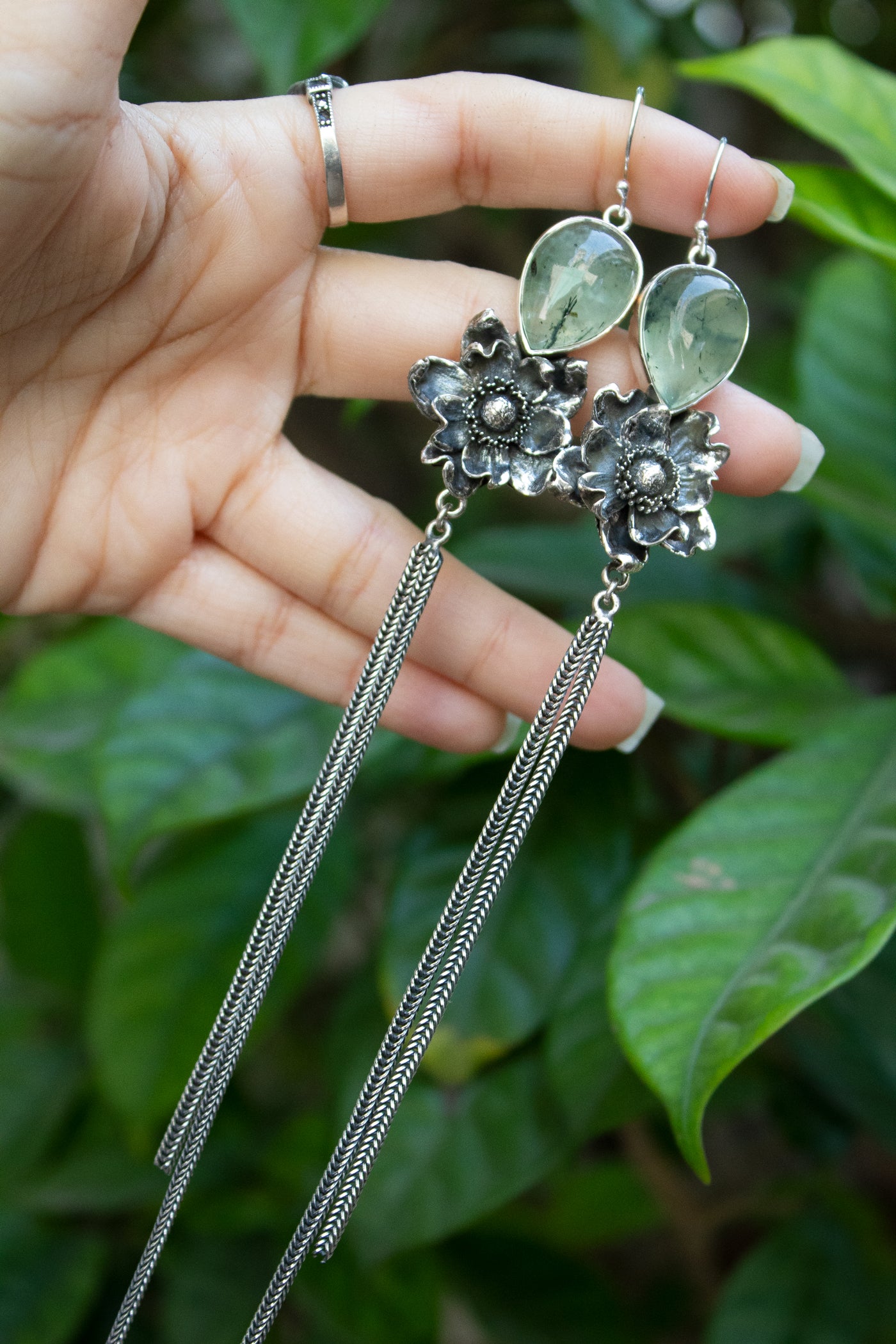 Morning Forest Blossom – Prehnite Drop Earrings, AE-7688