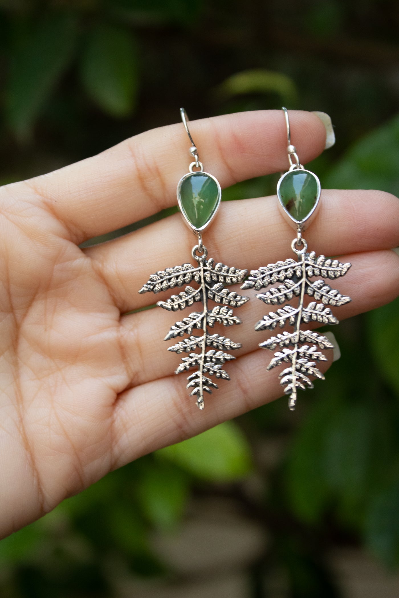 Ancient Forest Fern – Chrysoprase Drop Earrings, AE-7722