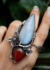 Floral Embrace: Moonstone & Red Onyx Ring, AR-7231