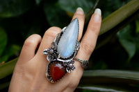 Floral Embrace: Moonstone & Red Onyx Ring, AR-7231