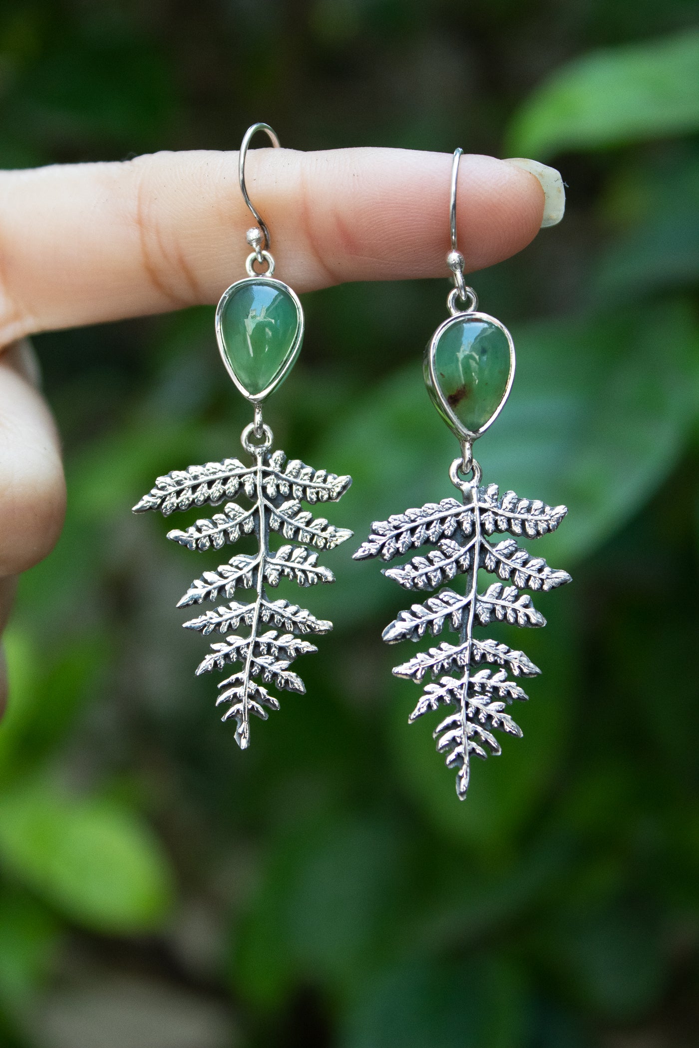 Ancient Forest Fern – Chrysoprase Drop Earrings, AE-7722