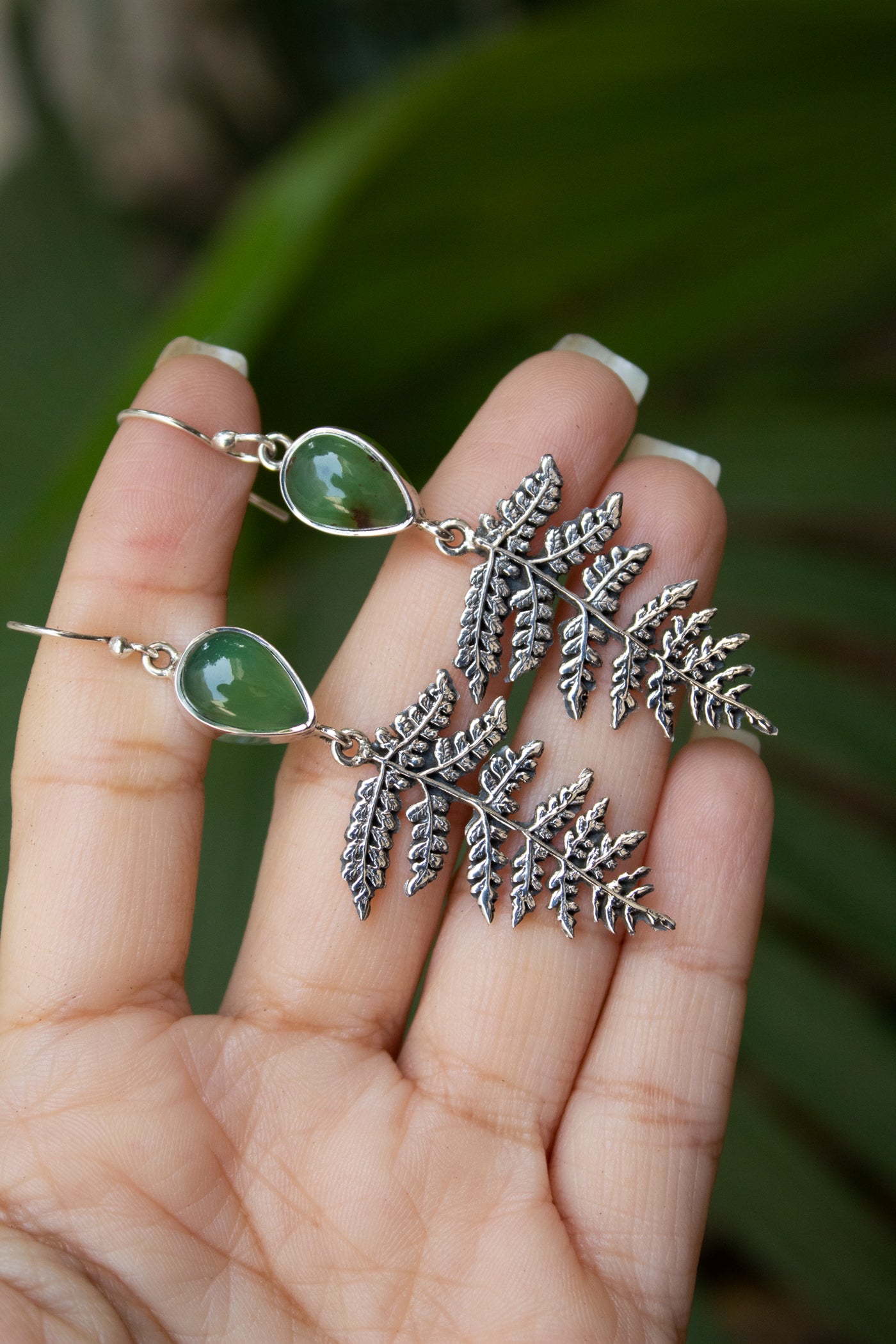 Ancient Forest Fern – Chrysoprase Drop Earrings, AE-7722