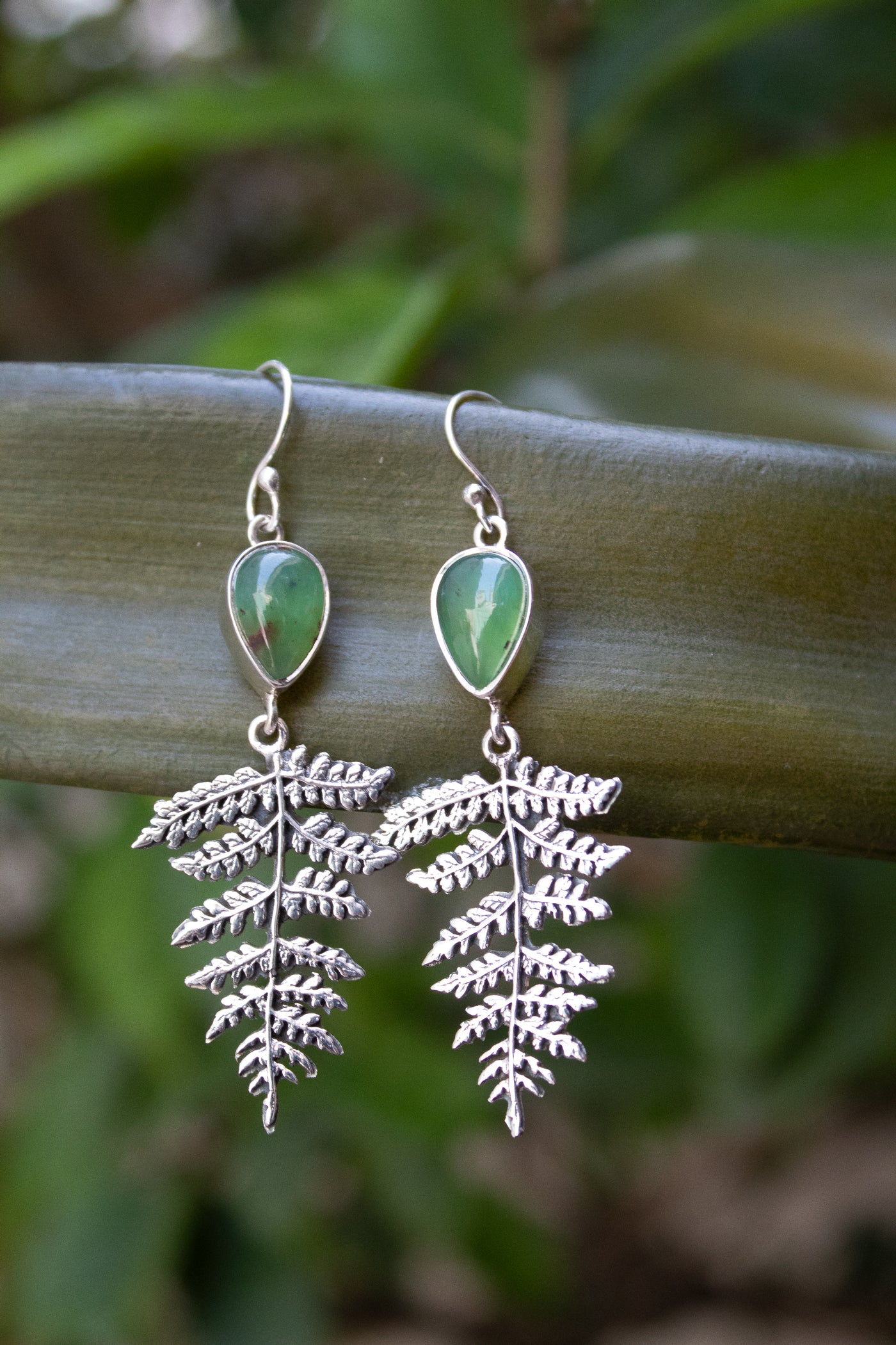 Ancient Forest Fern – Chrysoprase Drop Earrings, AE-7722