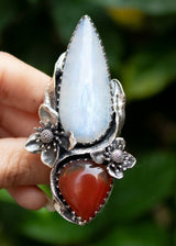 Floral Embrace: Moonstone & Red Onyx Ring, AR-7231