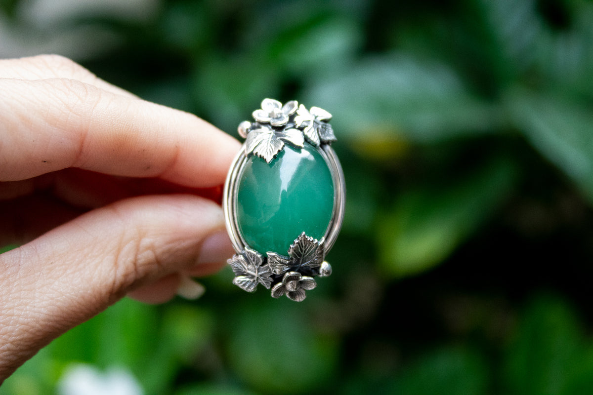 Anillo Jade Diseño Floral, AR-2078