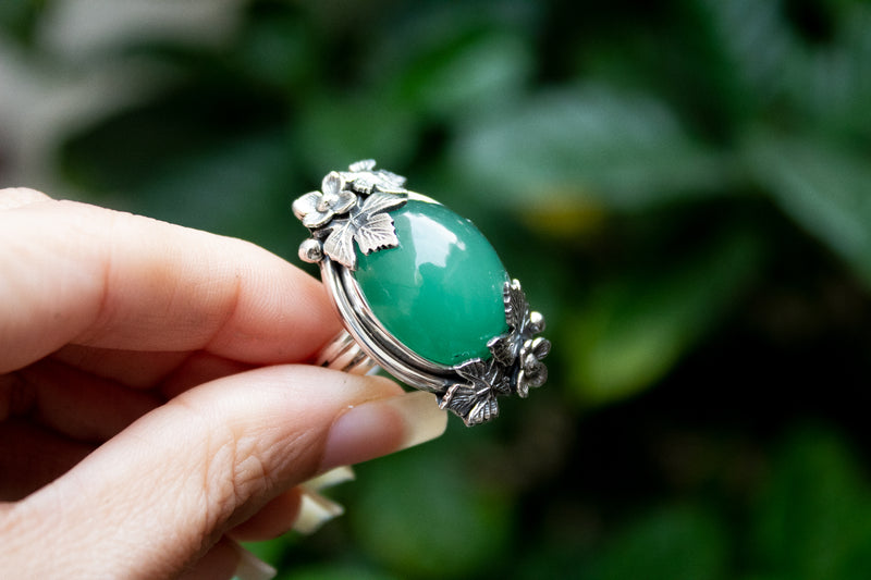 Bague en jade motif floral, AR-2078