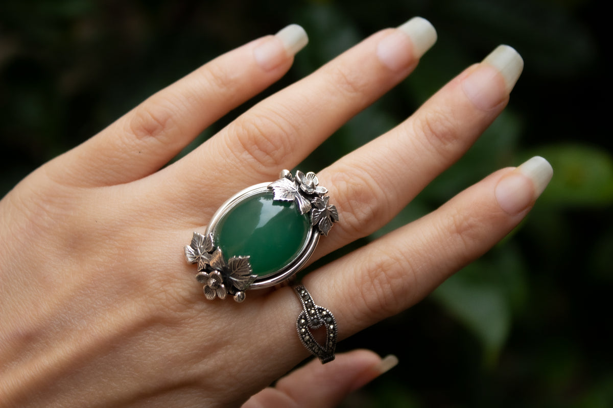 Anillo Jade Diseño Floral, AR-2078