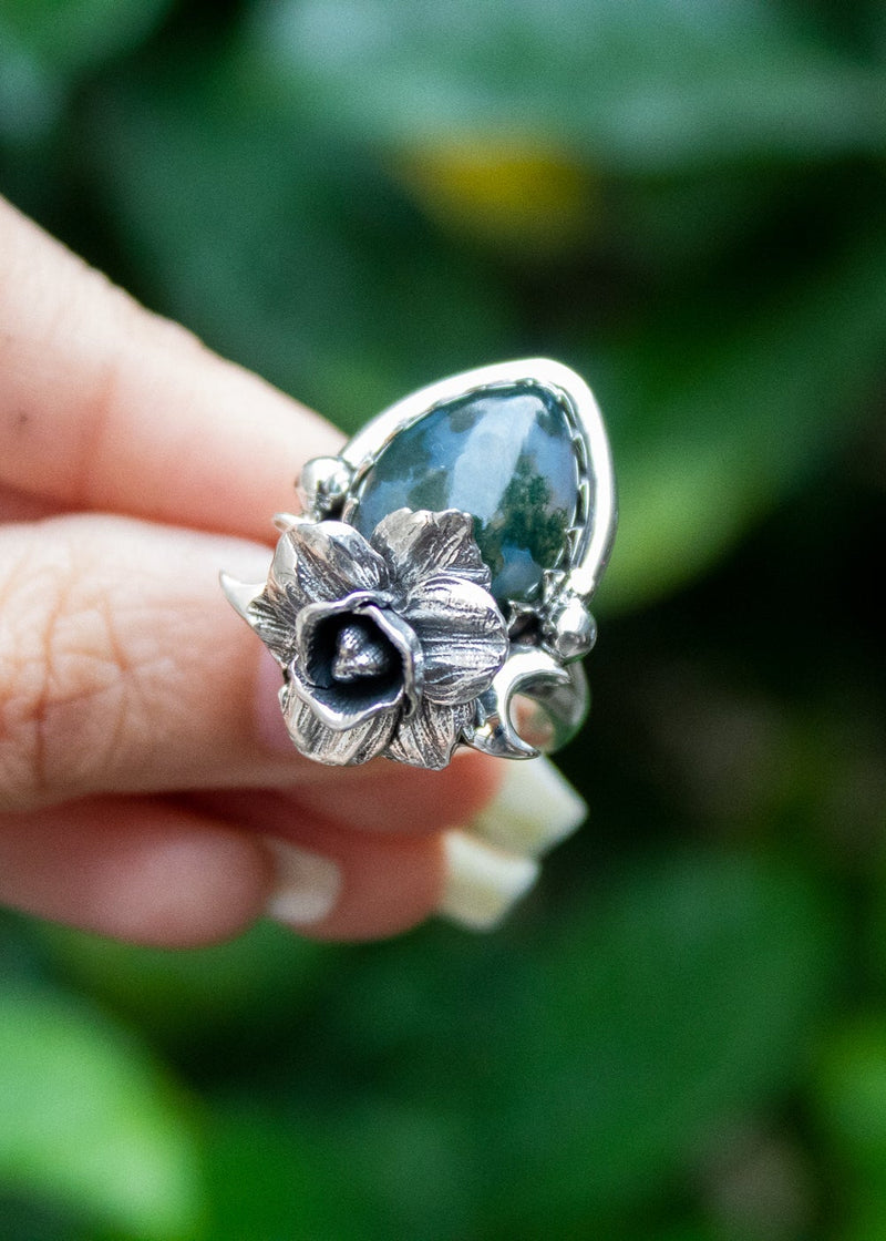 Anillo corazón de ágata musgosa, AR- 6569