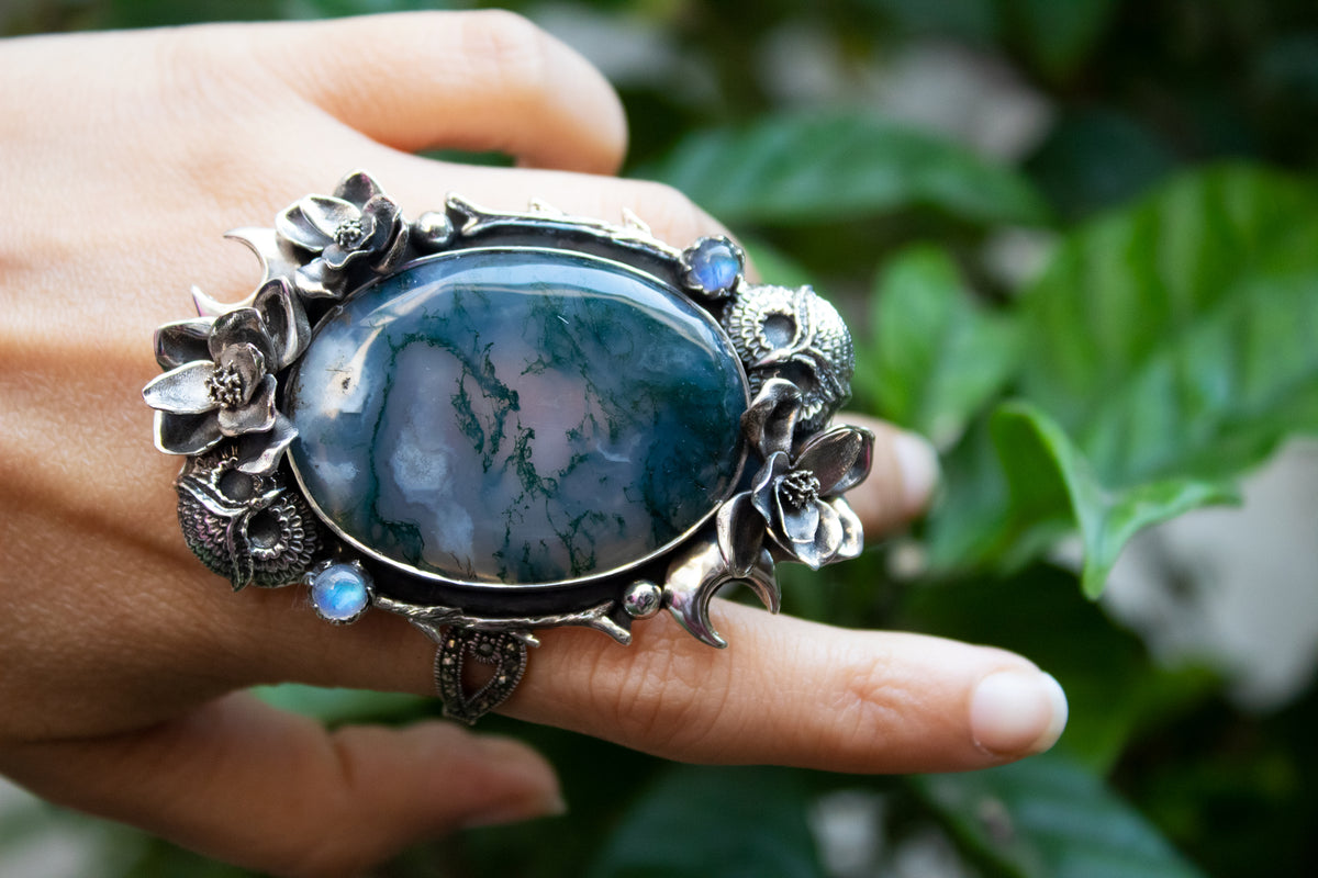 Forest Guardian Moss Agate Ring AR- 7258