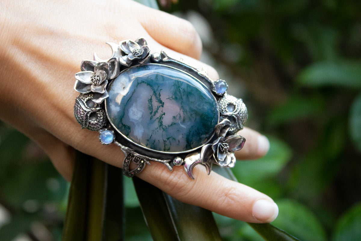 Forest Guardian Moss Agate Ring AR- 7258