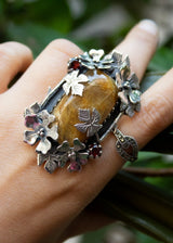 Golden Rutile & Garnet Ring, AR-7259