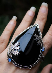 Black Onyx Oak Leaf Ring AR-6554