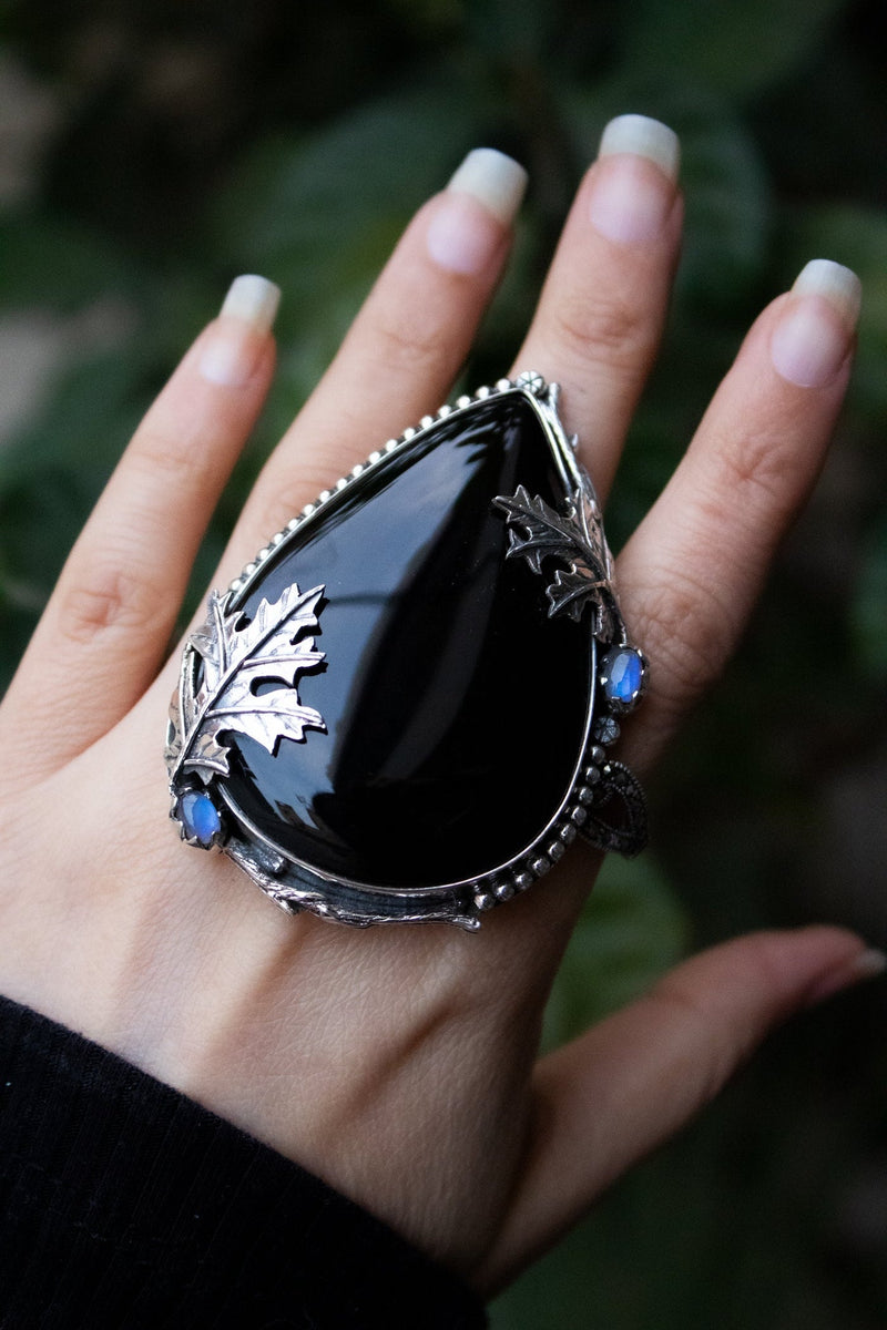 Black Onyx Oak Leaf Ring AR-6554