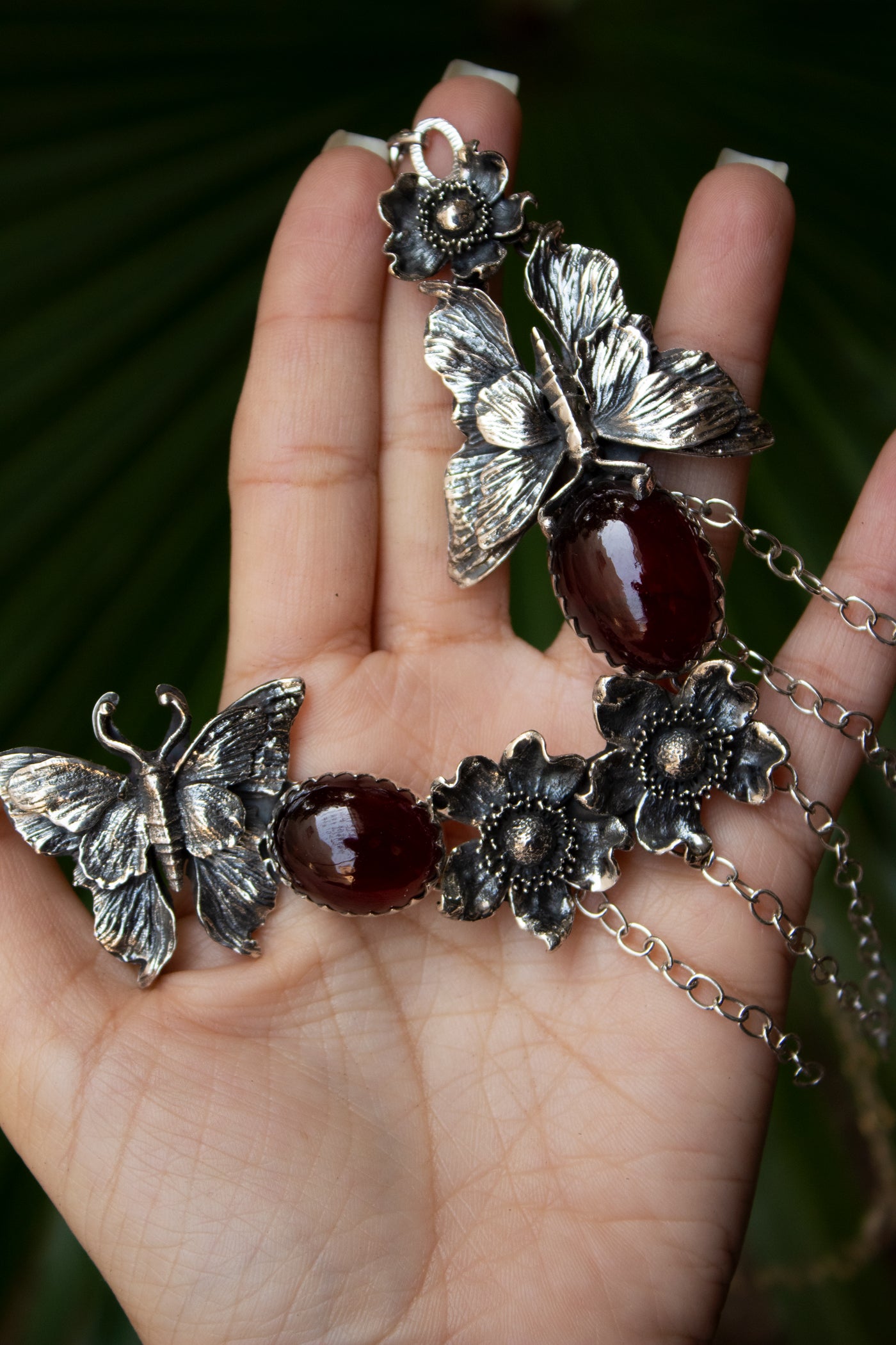 Twilight Forest Butterflies – Garnet Necklace, AP-7692