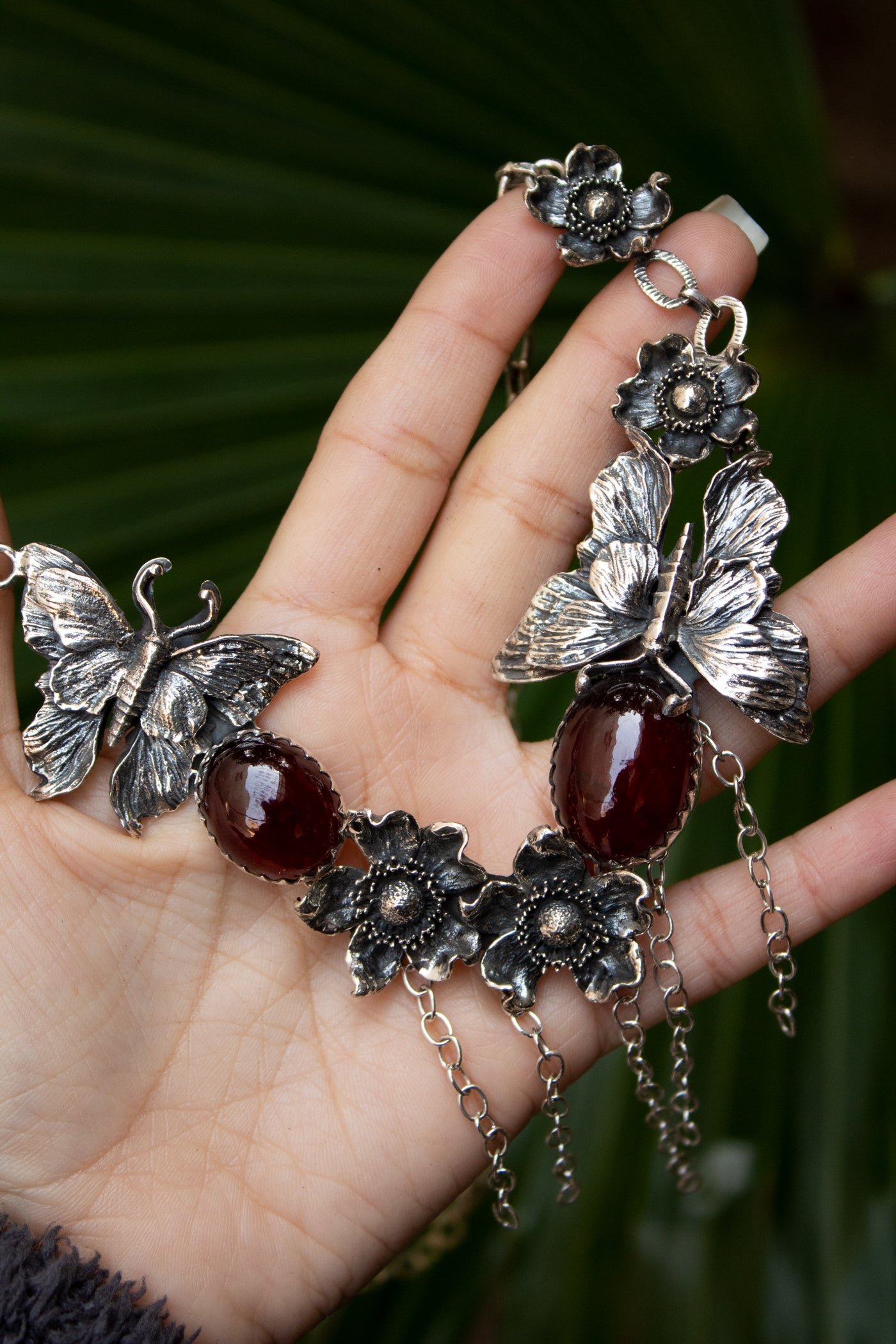 Twilight Forest Butterflies – Garnet Necklace, AP-7692