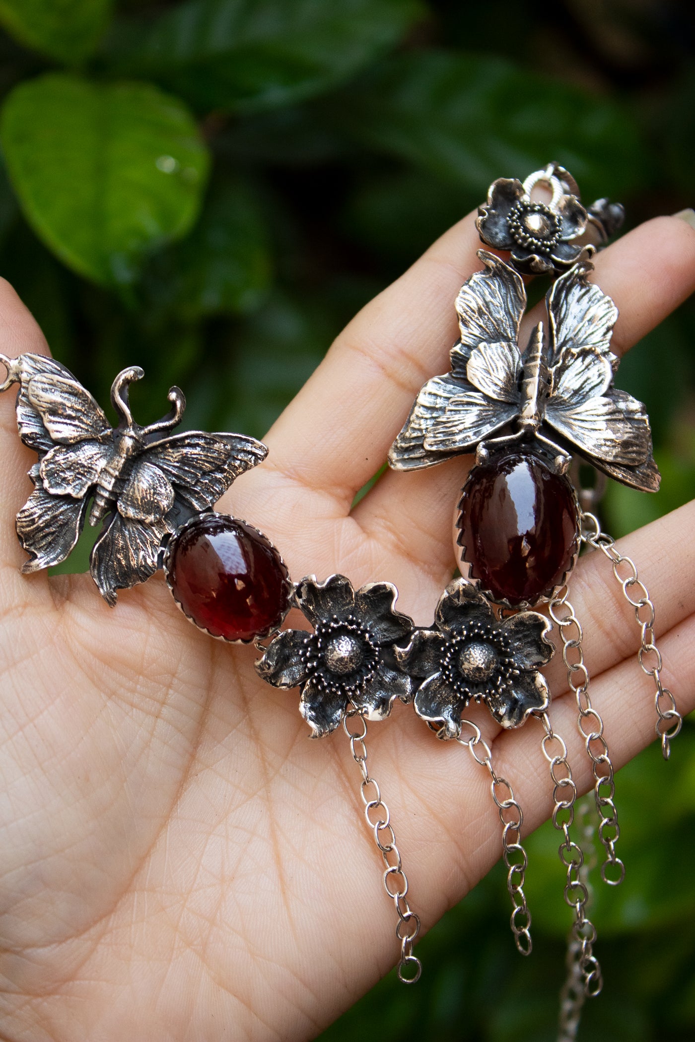 Twilight Forest Butterflies – Garnet Necklace, AP-7692