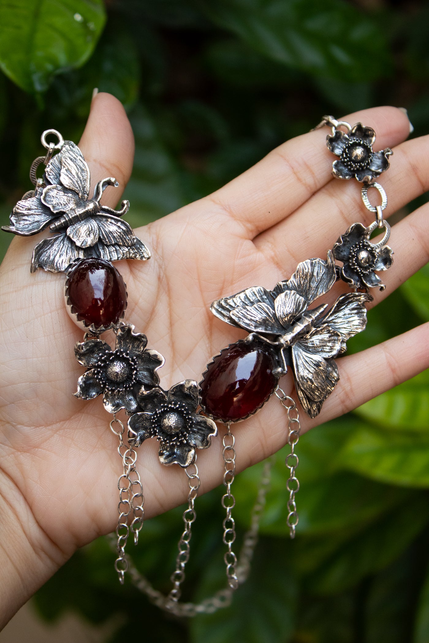 Twilight Forest Butterflies – Garnet Necklace, AP-7692