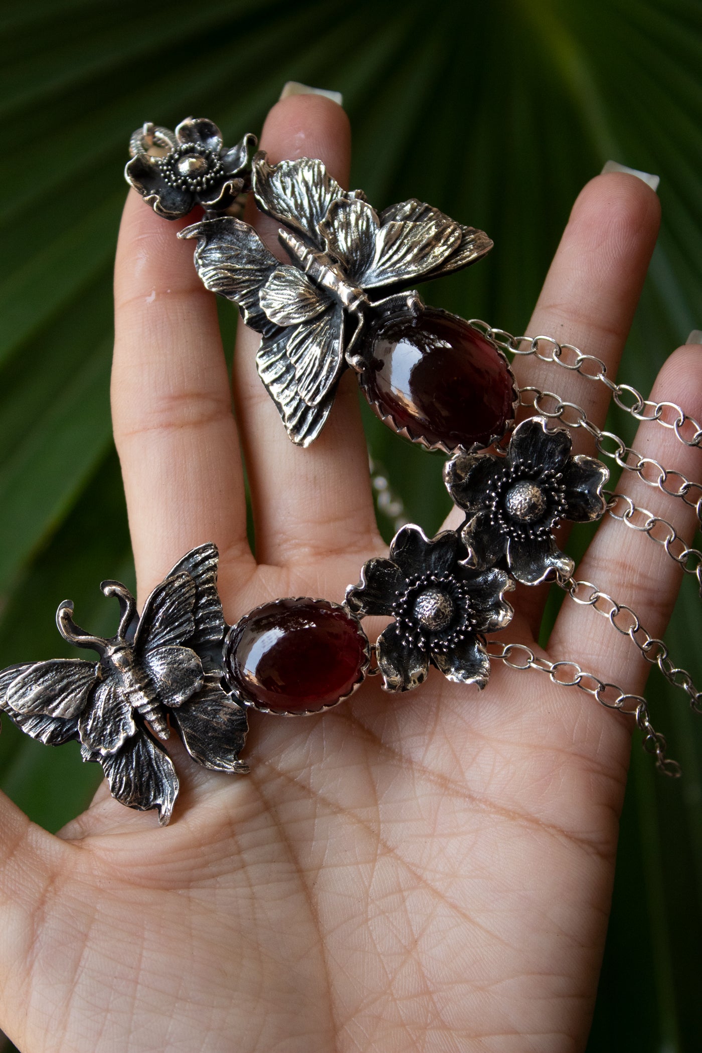 Twilight Forest Butterflies – Garnet Necklace, AP-7692