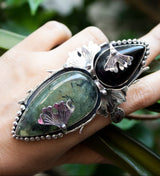 Prehnite & Black Onyx Ring with Ginkgo Leaf AR-7260