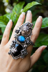 Black Onyx, Black Rutile, & Labradorite Ring, AR- 7691