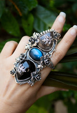 Black Onyx, Black Rutile, & Labradorite Ring, AR- 7691