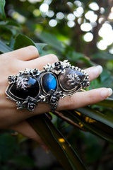 Black Onyx, Black Rutile, & Labradorite Ring, AR- 7691