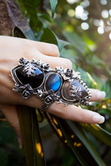 Black Onyx, Black Rutile, & Labradorite Ring, AR- 7691