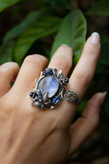 Midnight Butterfly Garden – Moonstone Ring, AR-7696