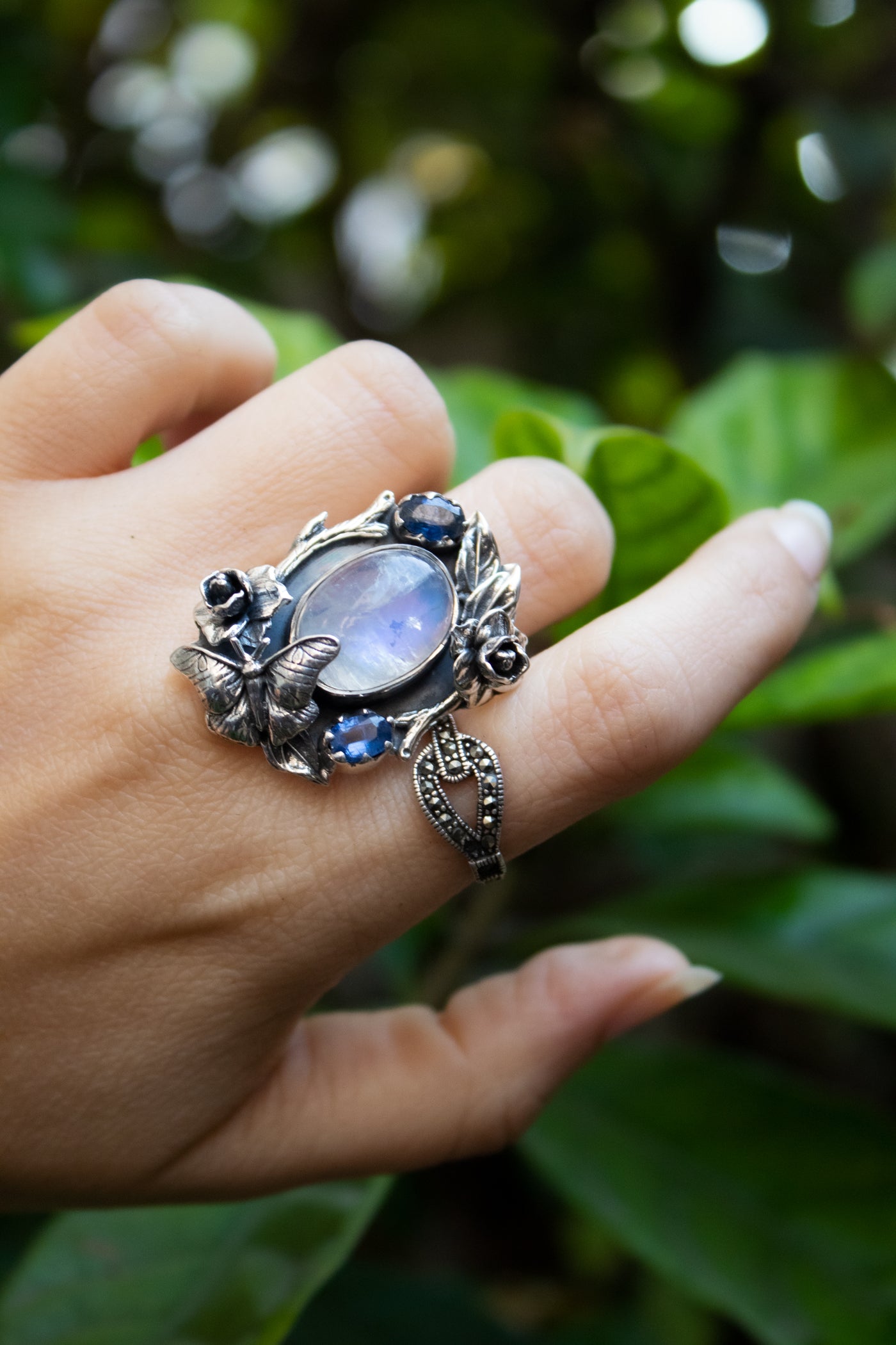 Midnight Butterfly Garden – Moonstone Ring, AR-7696