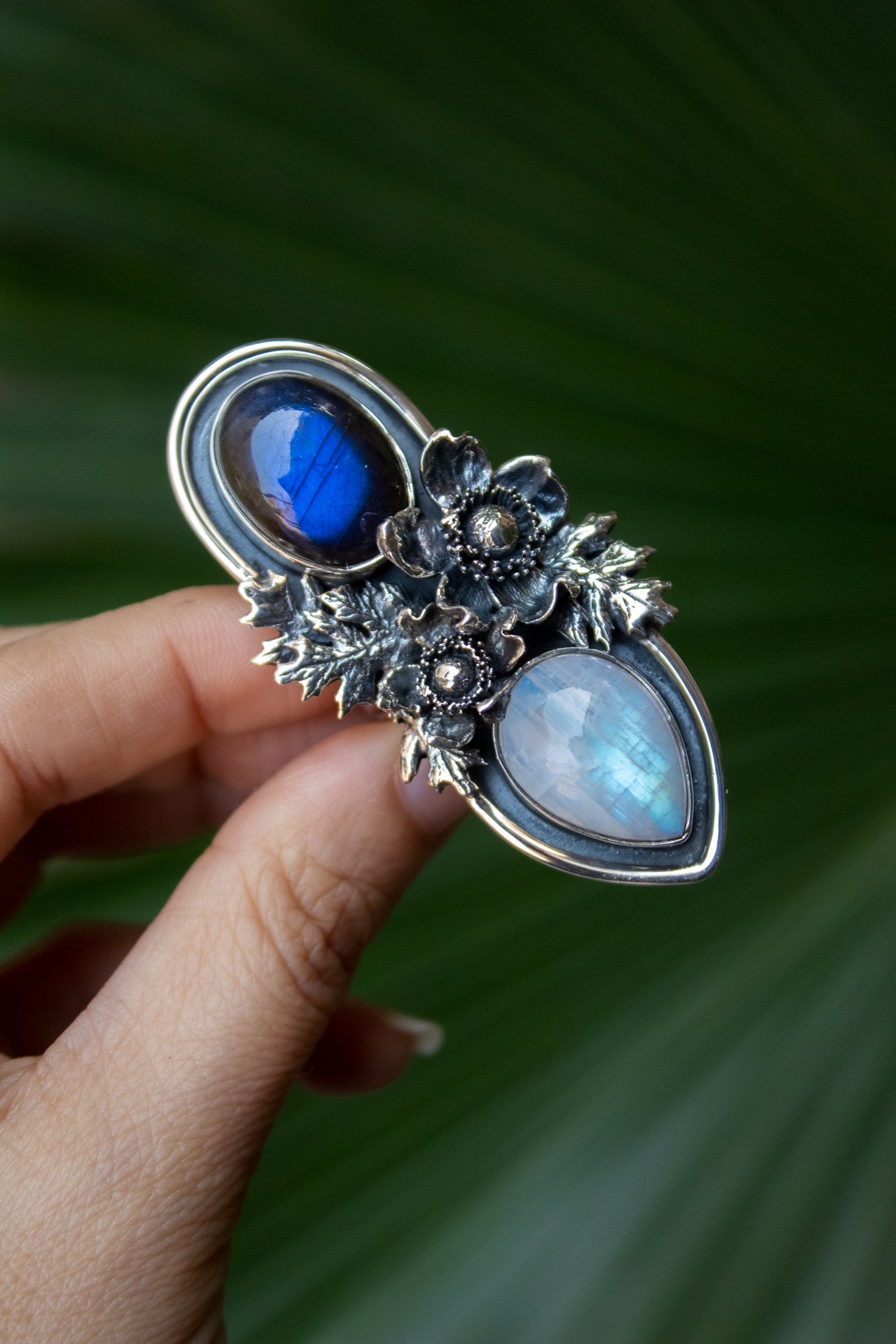 Celestial Duality – Labradorite & Moonstone Ring, AR-7697