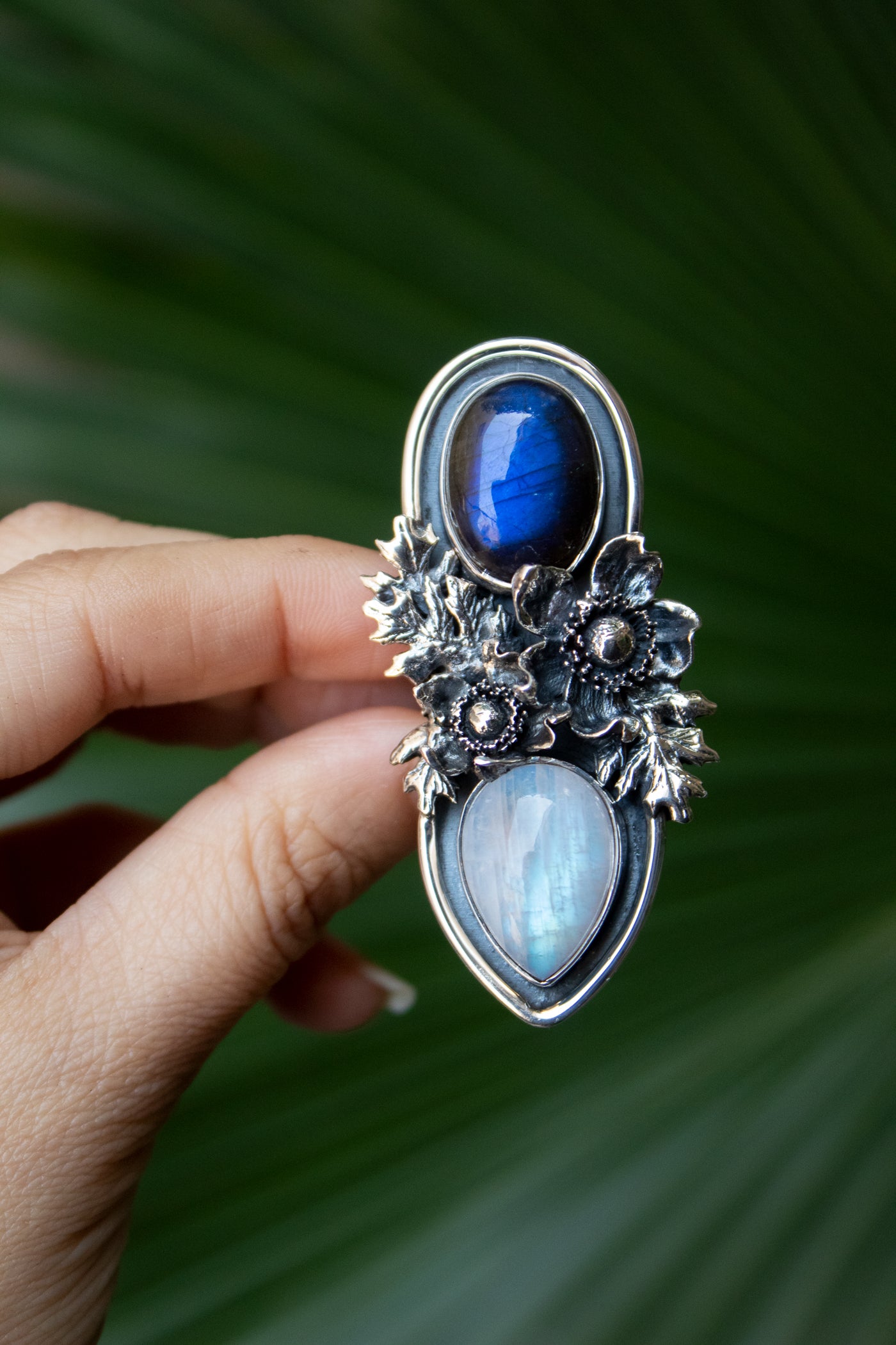Celestial Duality – Labradorite & Moonstone Ring, AR-7697